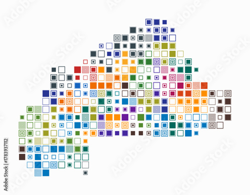 Burkina Faso, shape of the country build of colored cells. Digital style map of the Burkina Faso on white background. Large size square blocks. Stylish vector illustration.