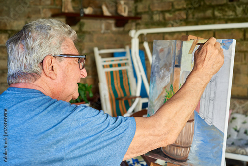 Senior Man painting hobby