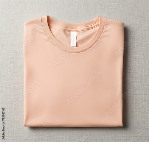 Peach tshirt folded on a textured surface