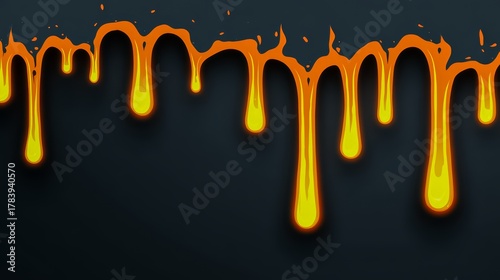 Black background with orange drips of paint. The drips are in a line and are yellow