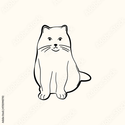 Whimsical doodle cat pose vector illustration. Cute kitten, hand drawn linear cat in different poses sitting, lying down, sleeping