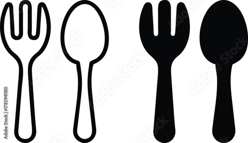 Fork and Spoon Icon. Dining Utensils, Restaurant, and Eating Equipment or Vector Silhouette and Pictogram..eps