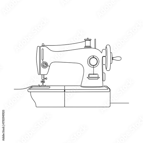 Vintage sewing machine in minimalist line art style  