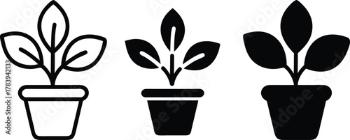 Small Houseplant Pot Icon. Indoor Gardening, Green Home Decor, and Nature or Vector Silhouette and Pictogram..eps