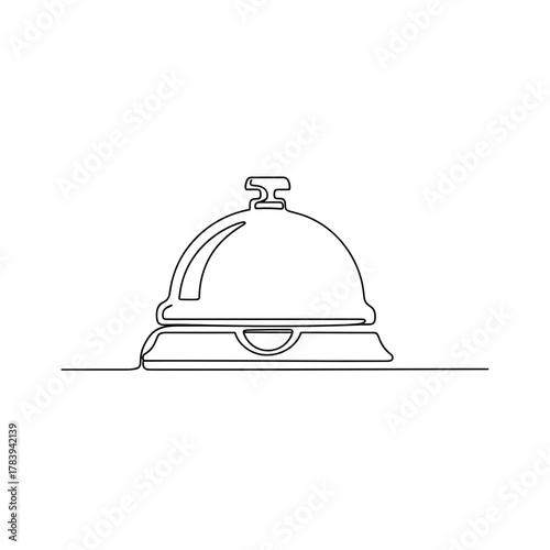 Single line drawing of hotel bell on countertop  