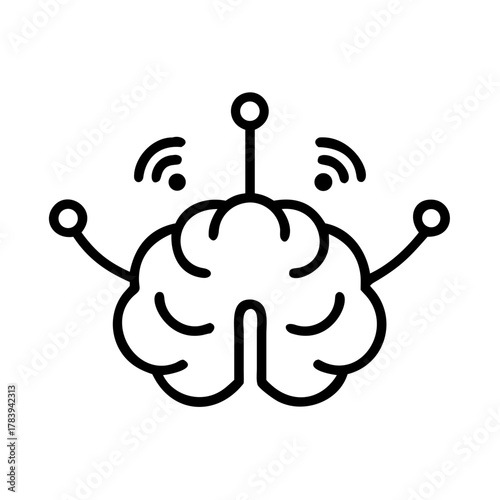 Artificial brain with antennas, innovative design, technology concept, digital illustration