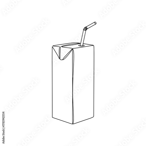 Empty carton juice box with straw in minimal line art style  