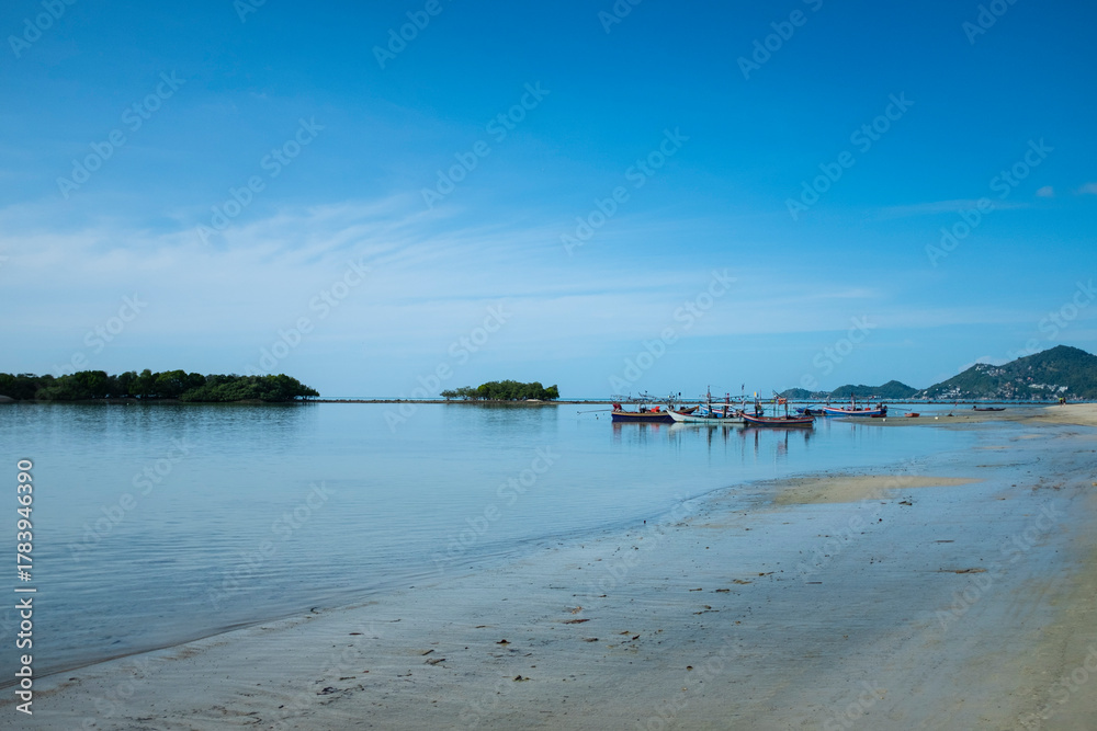 Fototapeta premium Quiet sandy beach on a beautiful sunny landscape in Koh Samui Island, Thailand
