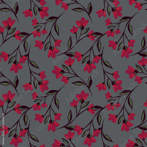 seamless vintage floral pattern on grey