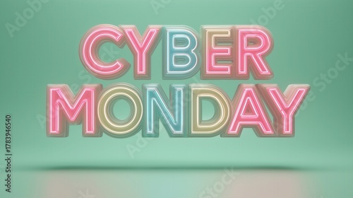 Cyber monday neon lettering 3d banner