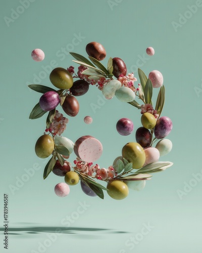 Chocolate egg wreath floating minimal