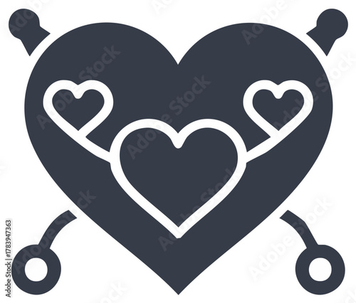 Stylized heart with smaller hearts and connections, representing love and technology