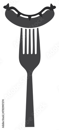 Sausage On Fork Simple Stylized Food Icon Graphic Vector Illustration
