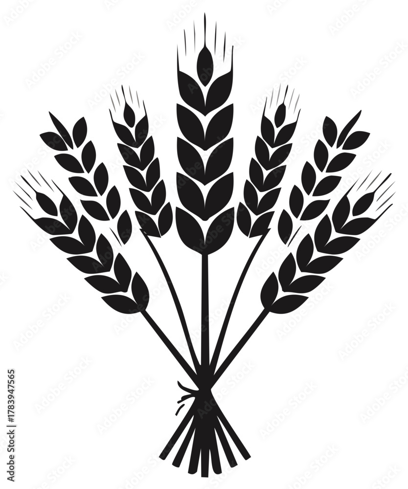 Fototapeta premium Elegant wheat sheaf illustration with simple black vector drawing featuring natural cereal crops