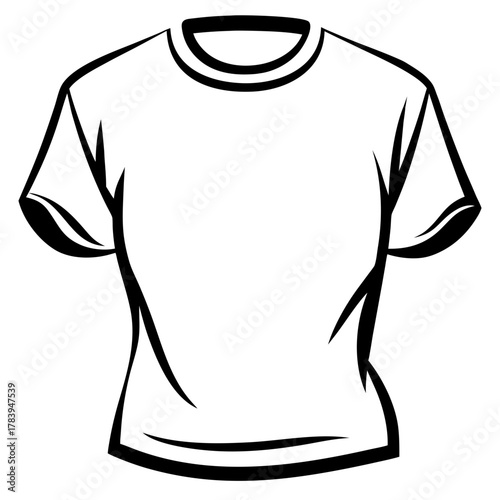 A concise black and white contour drawing of a classic short-sleeve T-shirt, where a blank canvas is ready to accept any of your manifesto and become a second skin for your true uniqueness.