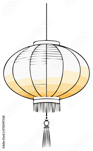 Illustrated Chinese lantern with detailed design and tassel hanging down
