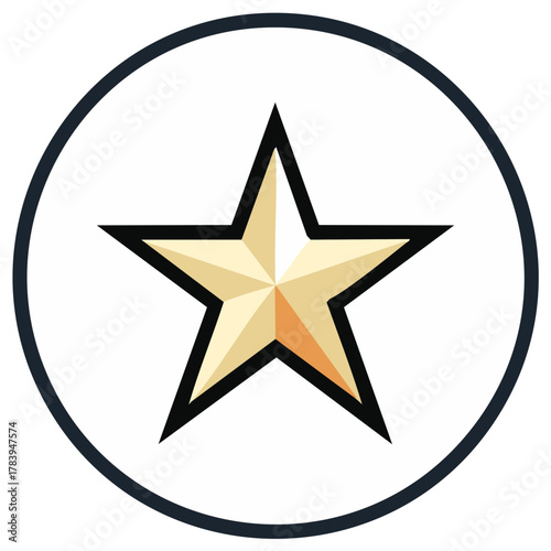 Golden star icon with five points and a black outline inside a round frame