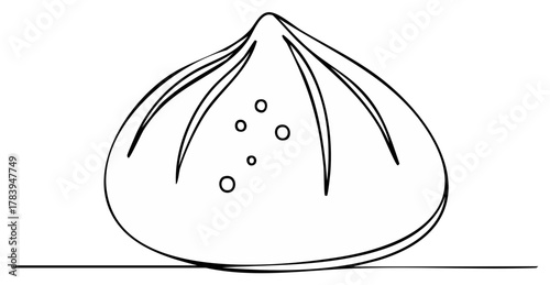 Elegant Dumpling Outline with Bubbles Asian Cuisine Food Icon Hand Drawn