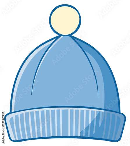 Blue Knit Baby Beanie Winter Apparel with Pom Pom for Newborns and Infants