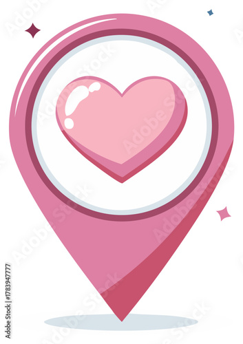 Pink Heart Location Pin with Sparkles Indicating a Special Place or Feeling