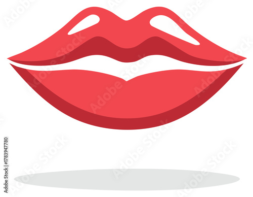 Stylized Red Lips Illustration with Shadow Graphic Element