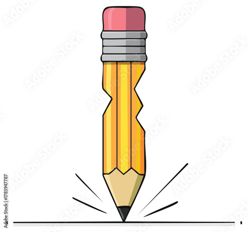 Broken yellow pencil drawing a straight line with determination cartoon vector illustration