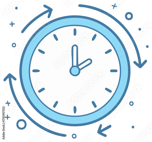 Clock with Arrows in Circular Motion Indicating Time Management and Processes