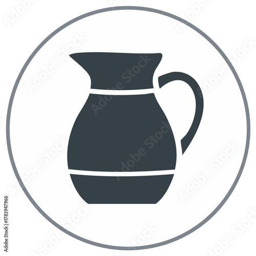 Dark grey pitcher jug icon with handle and spout inside a circular frame