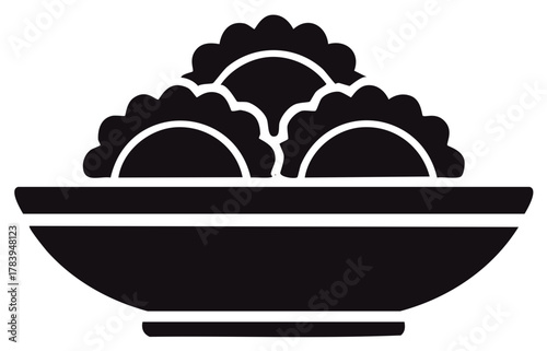 Plate of traditional scalloped dumplings icon, representing global cuisine and comfort food