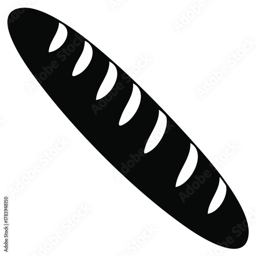 Stylized Loaf of Bread Black Silhouette for Food Illustration or Culinary Design Projects