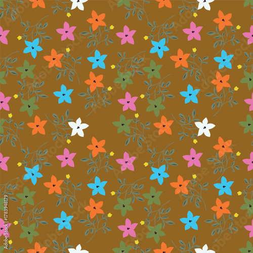 abstract a solid multicolor small and big flower mixed vector pattern arrangement with medium color, all over vector design with white background illustration digital