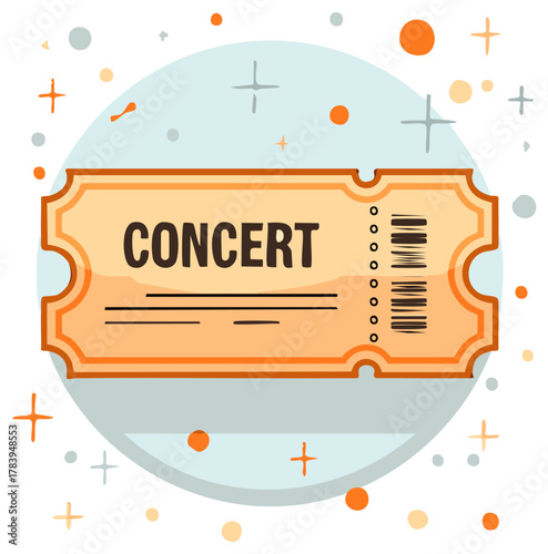 Retro Concert Ticket with Starburst and Confetti Graphic