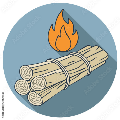 Illustration of a firewood bundle with a flame icon representing a campfire or bonfire