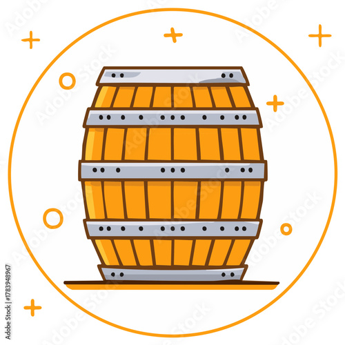 Vintage wooden barrel for beer or wine cartoon vector icon illustration