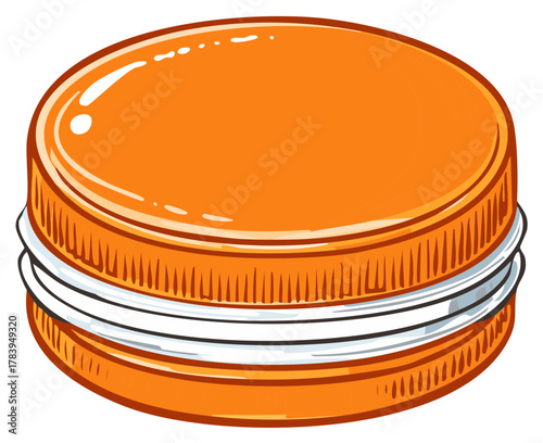 Vibrant Orange Macaron Illustration, Circular Treat, Delicious Confection, Hand Drawn Style