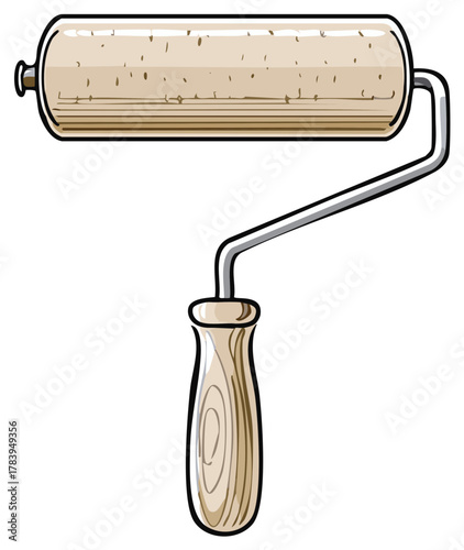 Isolated Cartoon Paint Roller Tool with Handle for Painting Projects