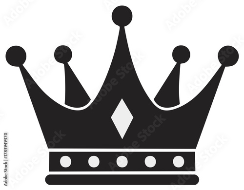 Monochrome Illustration of a Decorative Crown Design Element