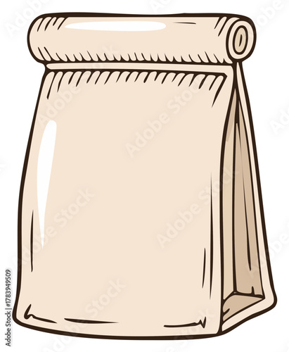 Rolled top brown paper lunch bag vector illustration