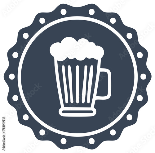 Elegant Beer Icon with Frothy Mug Inside Decorative Medallion Symbol