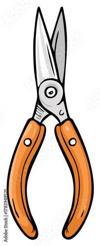 Illustration of Handheld Garden Pruning Shears with Orange Handles and Steel Blades