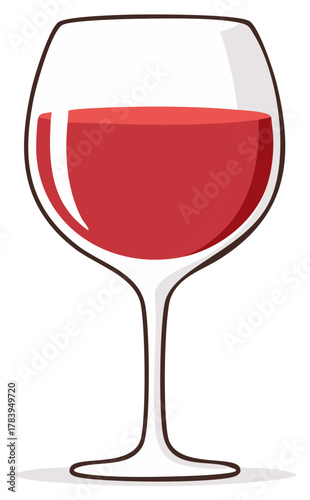 Classic glass of red wine cartoon illustration vector graphic for bar or restaurant menu