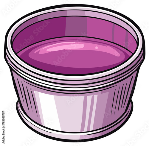 Cartoon illustration of a small round portion cup with purple sauce or jelly
