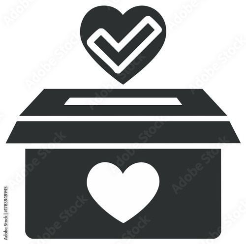 Heart Check Donation Box Symbol, Charity and Giving Icon Illustration