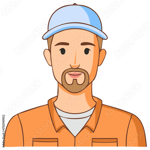 Friendly Cartoon Man with Beard and Baseball Cap