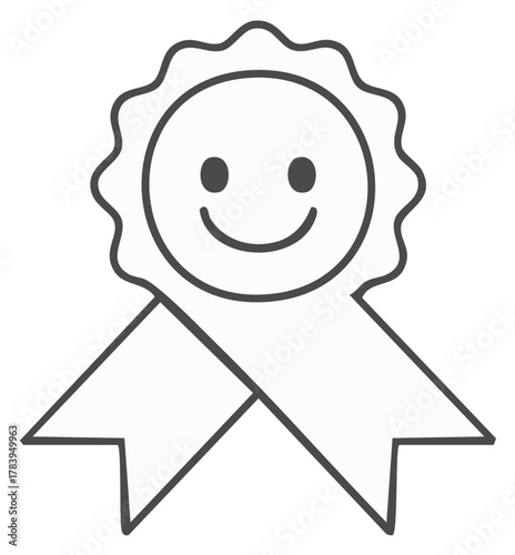 Outline happy award with ribbons, a design of achievement, success, victory or winning in a clean style