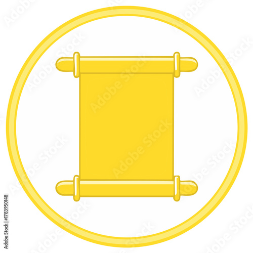 Golden Scroll Emblem with Round Border Illustration: Icon for Ancient History and Document Symbolism