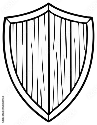 Sketch of shield with vertical planks for Medieval themes, protection, security