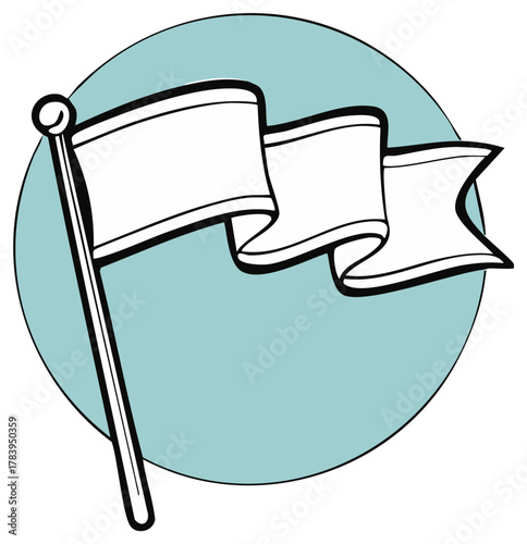 White flag waving on pole simple line art illustration peace or surrender concept