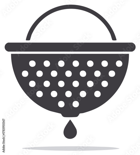Household culinary straining device symbol filtering liquid a colander or sieve for kitchen food preparation