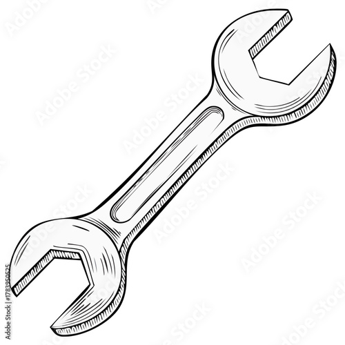 Detailed sketch of a metallic crescent wrench spanner tool for mechanical repairs